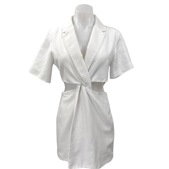 Zara White Short Sleeve Cutout Twist Front Notch Collar Mini Blazer Wrap Dress S - Picture 1 of 5